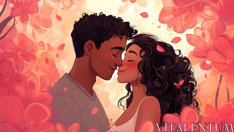 Intimate couple portrait with floral background