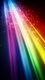 Prismatic light beams with sparkling particle trails.