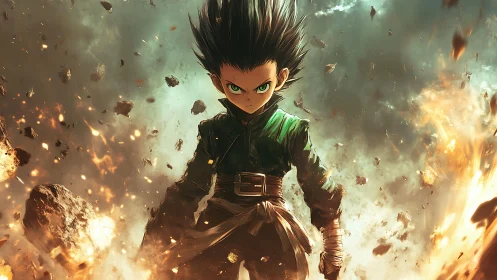 Stormborn prodigy strides through a sky of shattering fire.