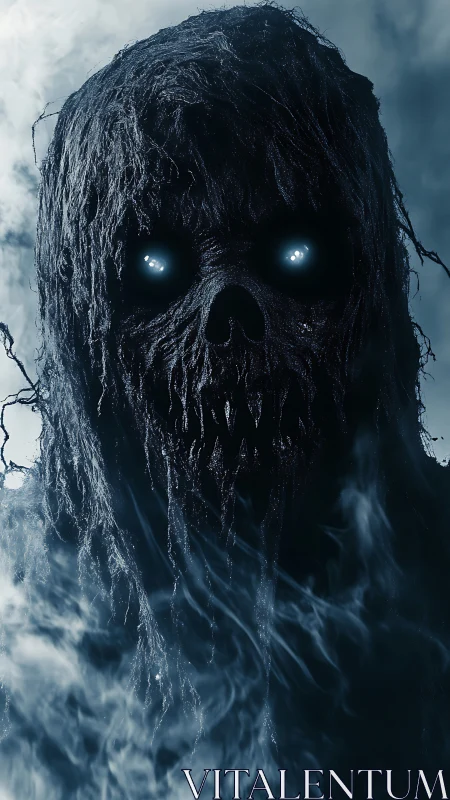 Night shrouded wraith gazes out with eerie glowing eyes
