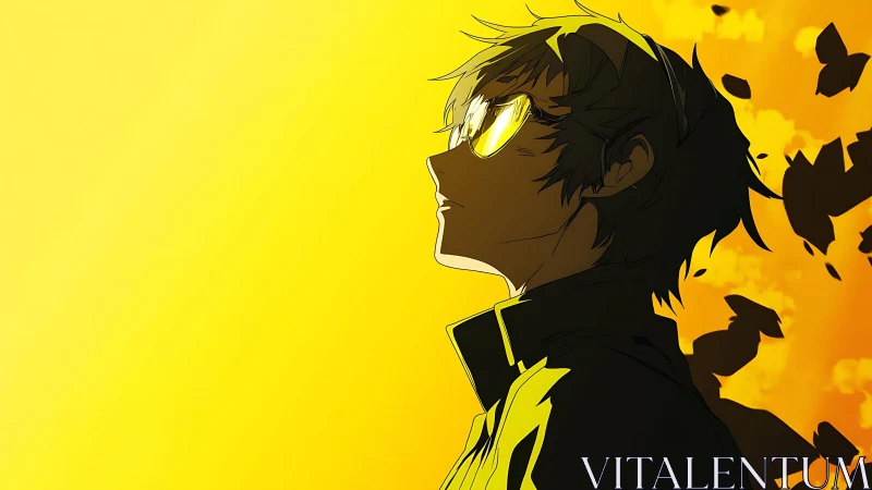 Profile view shows stylized character against yellow gradient