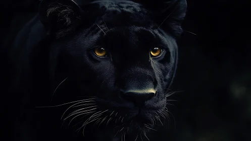 Melanistic Felid Portrait: High-Contrast Ocular Study.