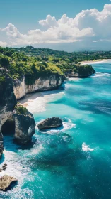 Stratified Limestone Cliff Formation Overlooking Turquoise Coastal Bathymetry