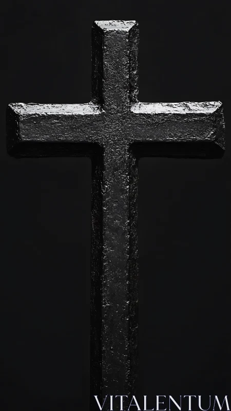 Black textured cross stands vertically against dark background