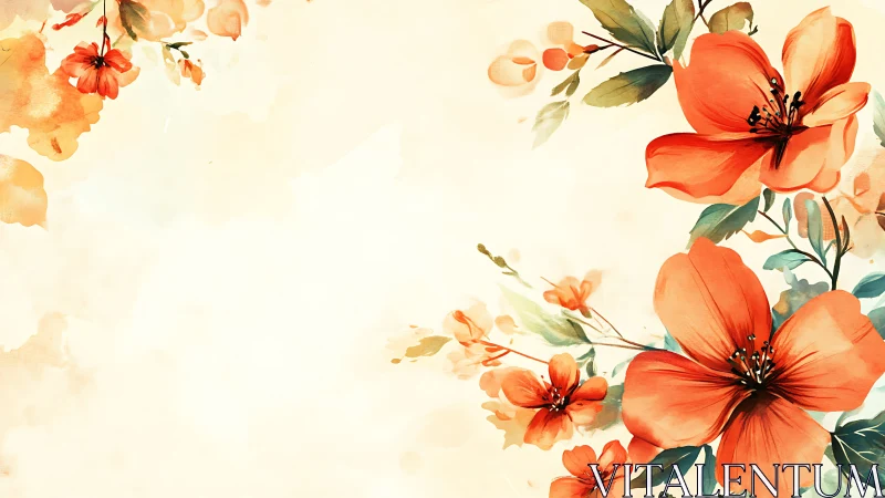 Watercolor Floral Arrangement with Red and Orange Flowers.