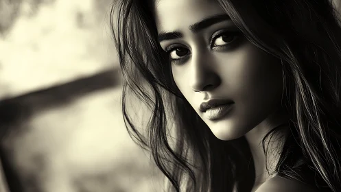 Monochrome close-up portrait uses shallow depth and soft rim lighting