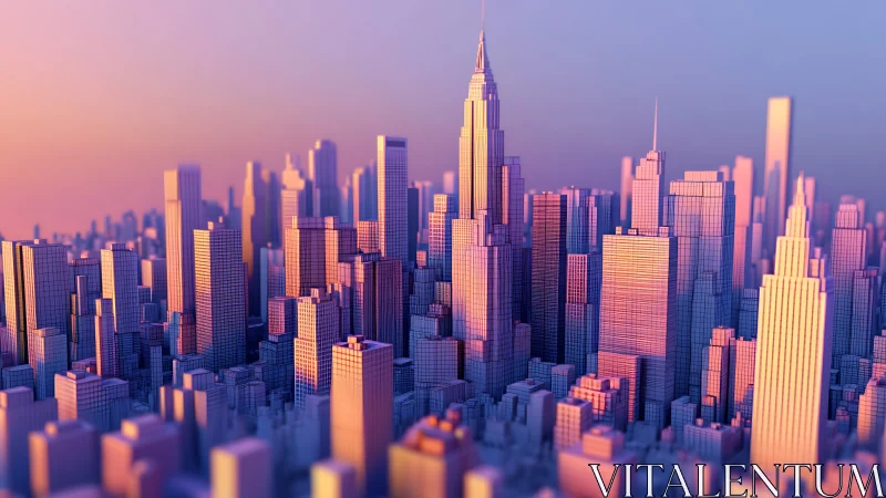 Wireframe highrise cityscape in warm gradient lighting.