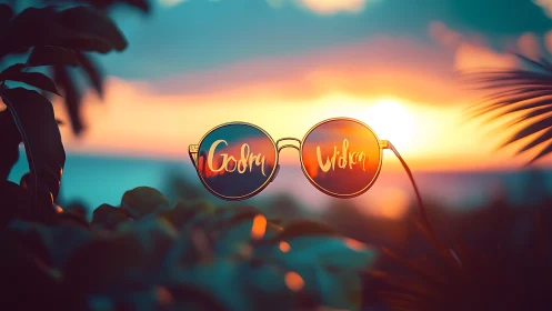 Sunset-soaked round glasses dreaming in neon color script.