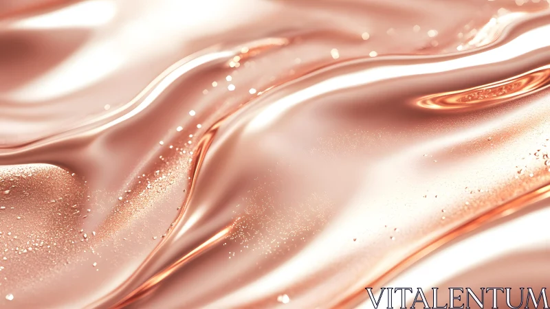 Shimmering Rose Gold Metallic Waves Abstract Digital Art.