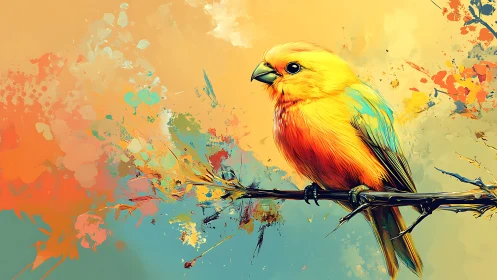 Vibrant watercolor parrot perched on a branch, digital art style.