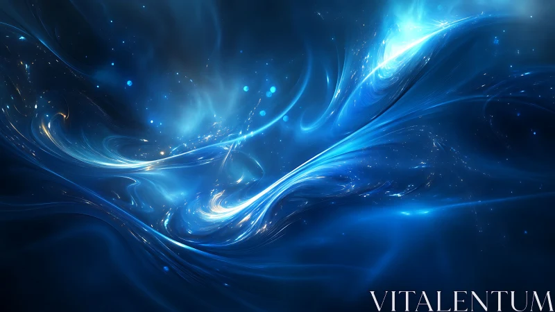 Cosmic blue energy streams swirl through luminous space.