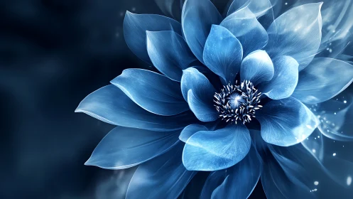 Luminescent Blue Lotus Bloom. Ethereal petals glowing against dark void.