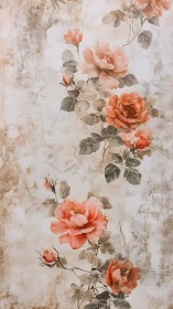 Soft vintage roses drifting along a timeworn wall.