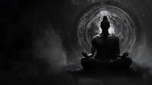 Calm meditating figure rests within a glowing circular aura