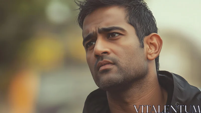 Cinematic male portrait in shallow depth of field study.