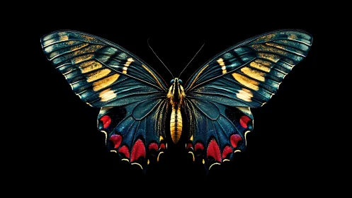 Midnight jewel butterfly with glowing rainbow wings.