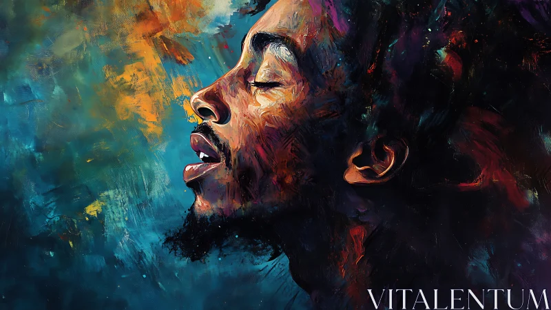 Expressive side-profile portrait in saturated brush strokes.