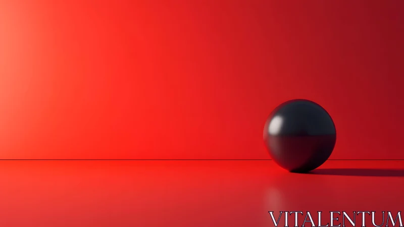 Minimalist red studio with single glossy sphere in shadow