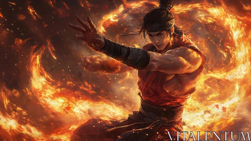 Flame-call warrior swirling a molten storm of burning will.