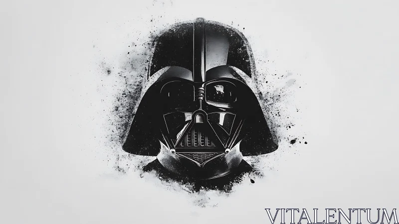 Dark sci fi helmet emerges in bold black ink splashes