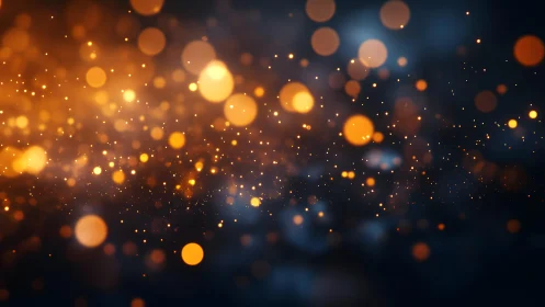 Golden bokeh lights on dark background, abstract festive style.