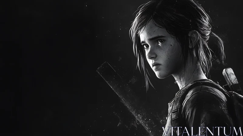 Monochrome adolescent survivor portrait in gritty digital chiaroscuro.