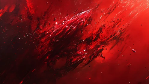 Crimson energy burst slices through dark fluid space.