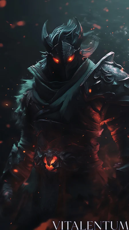 Volcanic warlord in ember-forged armor with infernal gaze.