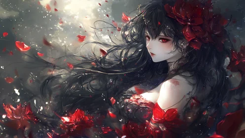 Midnight rose muse drifting through petals and starlight.