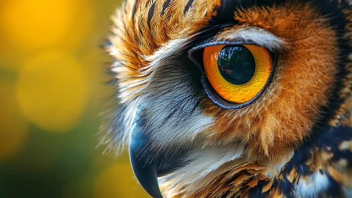 Close-up of Owl’s Eye with Sharp Detail and Vivid Colors.