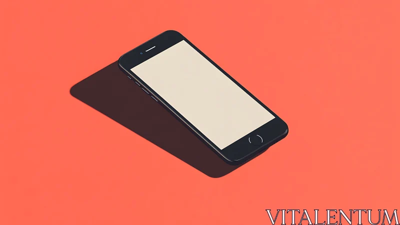 Black smartphone casting shadow on coral background.