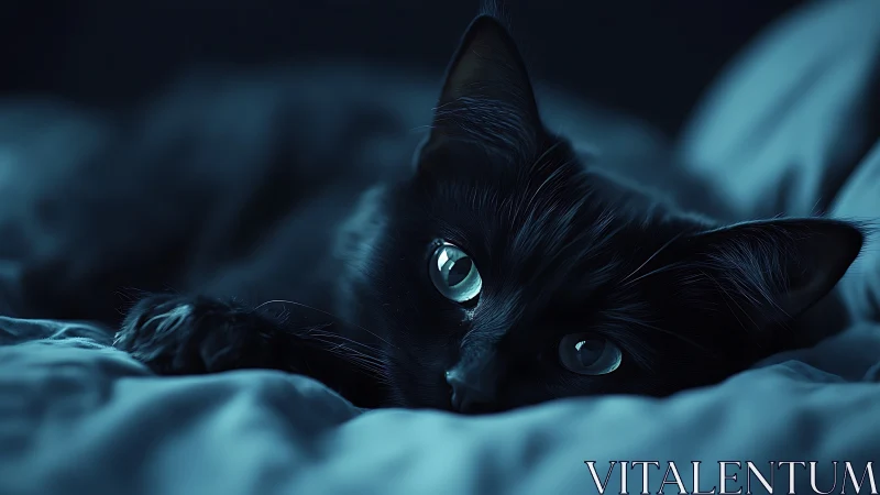 Luminous Eyes of a Black Cat in Moody Darkness