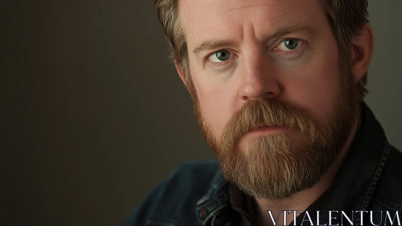Steady gaze of a bearded man in soft cinematic focus.