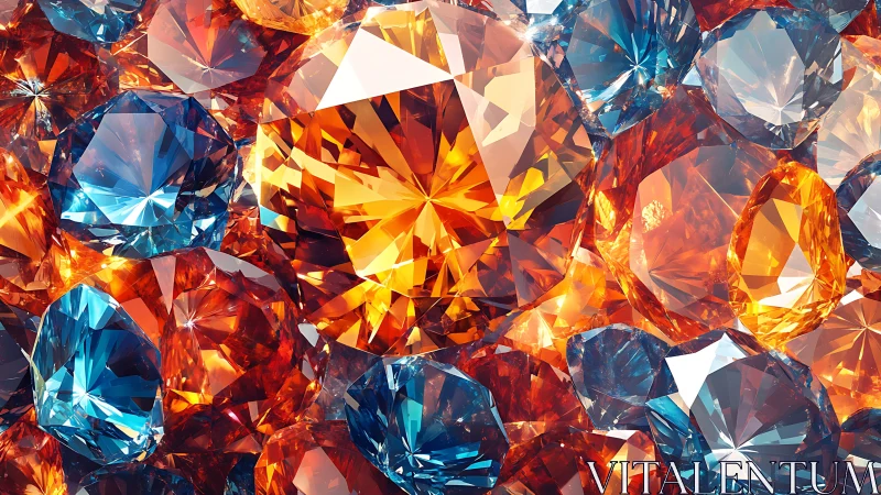 Spectrally lit faceted gemstones with high-refraction caustics