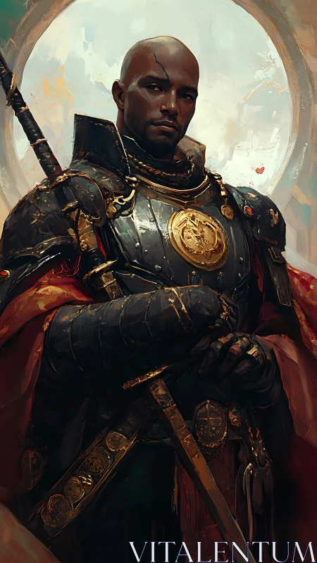 Scarred paladin in ornate black armor before glowing circle.