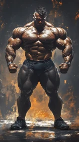 Titan of steel sinew stands inside smoldering painted storm