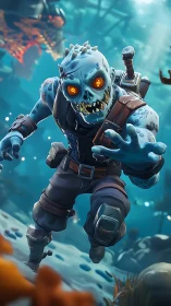 Undead warrior lunges forward through eerie underwater ruins