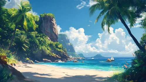 Tropical Coastal Paradise: Digital Landscape Composition.