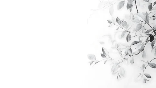 Monochrome leafy branches extend across a high key frame