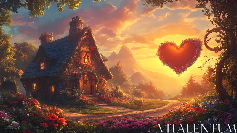Storybook Haven: Where Love Blooms in Golden Sunset.