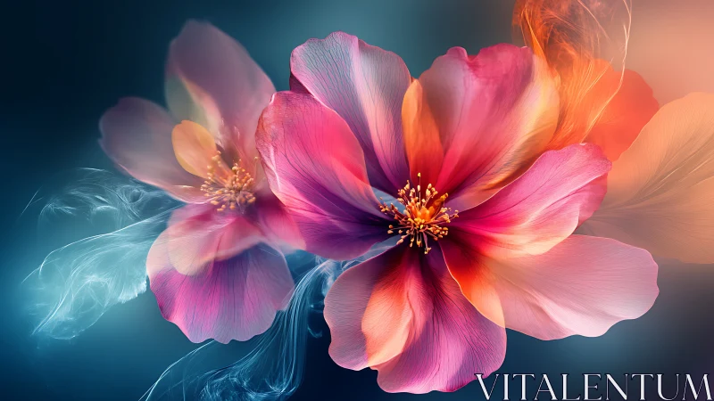 Iridescent macro blossoms in luminous gradient lighting.