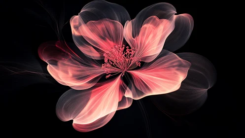 Luminous digital blossom with translucent flowing petals.