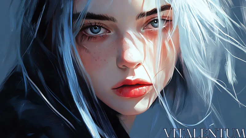 Digital portrait depicts close-up of young woman’s face