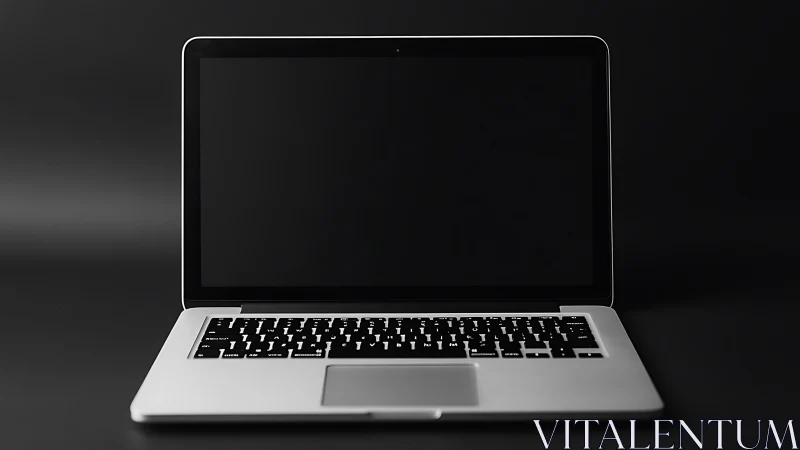 Closed-screen silver laptop on dark seamless background.