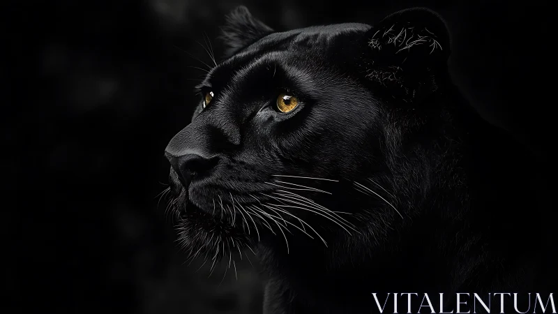 Black Panther Portrait with Golden Eyes. Nocturnal Predator Study.