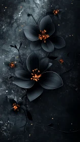 Luminescent Dark Botanical Forms Suspended in Cosmic Texture Field.