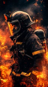 Firefighter in Extreme Thermal Environment Amid Inferno.
