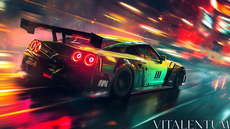 Neon night racer slicing through liquid light and speed.