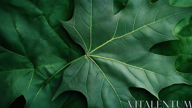 Gentle green maple leaf rests softly on lush foliage