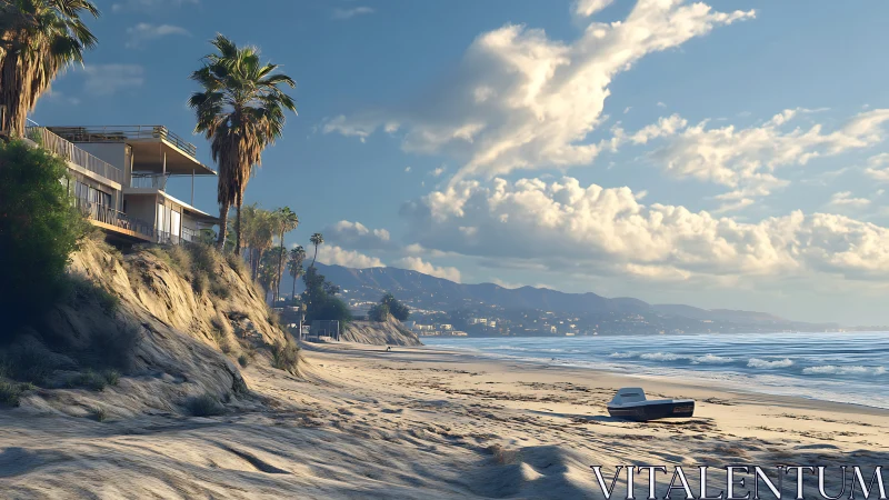 Coastal Cliff Home with Palm Trees and Beach.